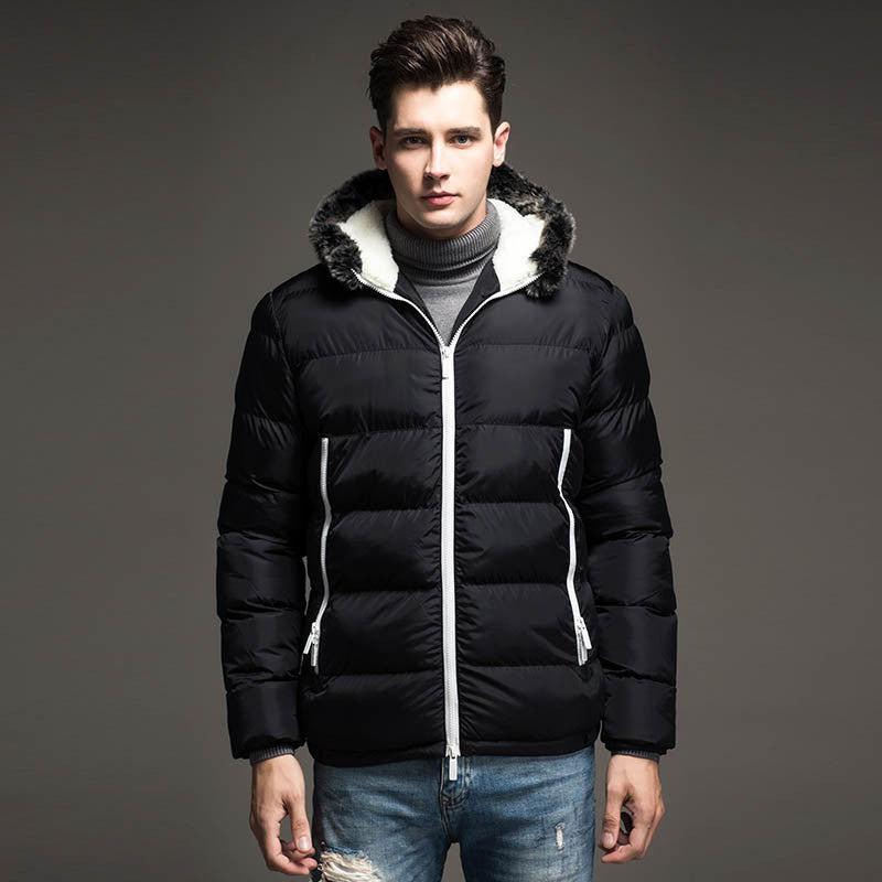 Online discount shop Australia - Contrast Color Mens Jackets Men's Parka Fur hood Men Coat Casual & Fit Thick Man Down Jacket