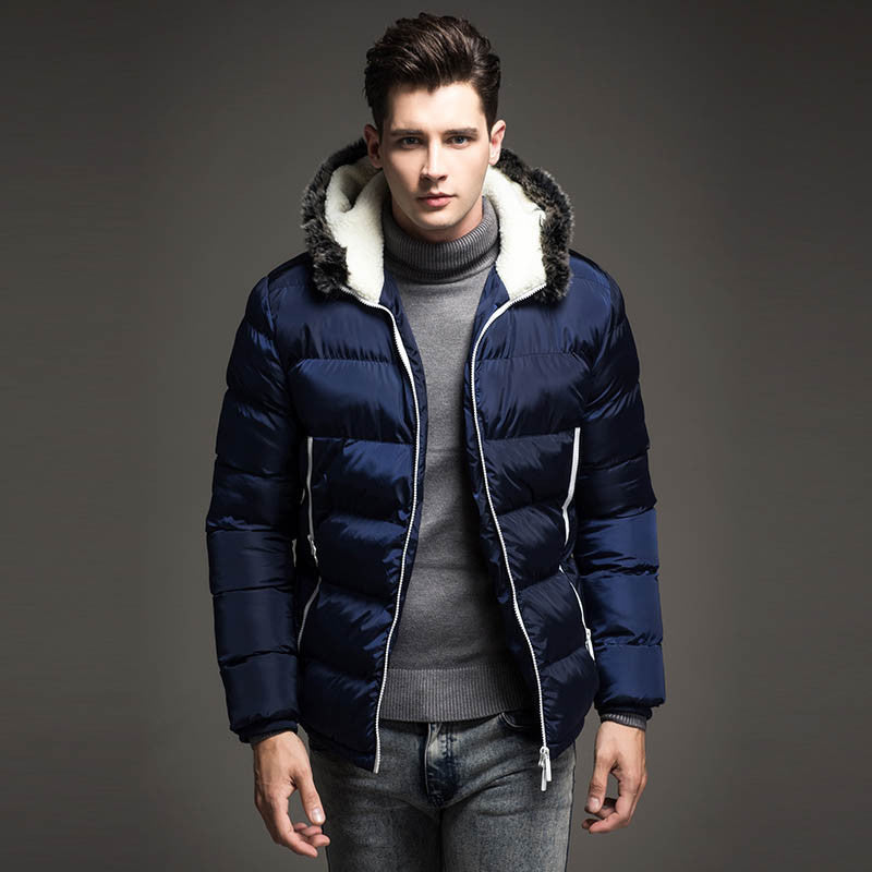 Online discount shop Australia - Contrast Color Mens Jackets Men's Parka Fur hood Men Coat Casual & Fit Thick Man Down Jacket