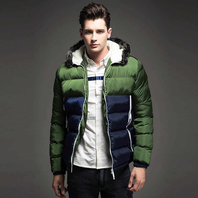 Online discount shop Australia - Contrast Color Mens Jackets Men's Parka Fur hood Men Coat Casual & Fit Thick Man Down Jacket