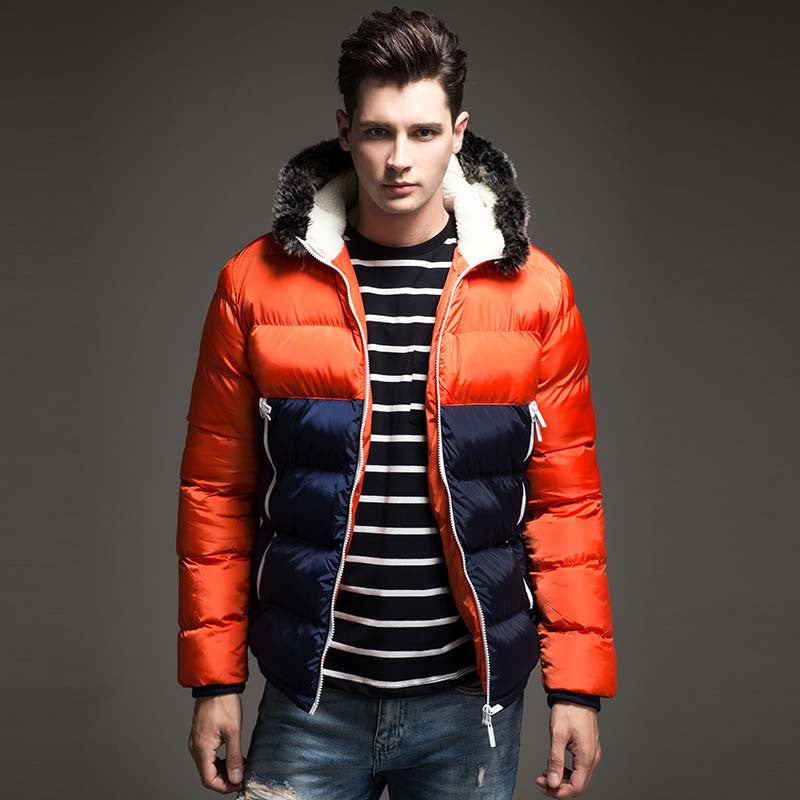 Online discount shop Australia - Contrast Color Mens Jackets Men's Parka Fur hood Men Coat Casual & Fit Thick Man Down Jacket