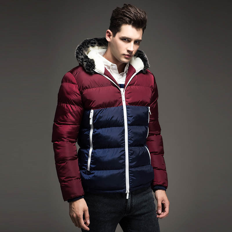 Online discount shop Australia - Contrast Color Mens Jackets Men's Parka Fur hood Men Coat Casual & Fit Thick Man Down Jacket