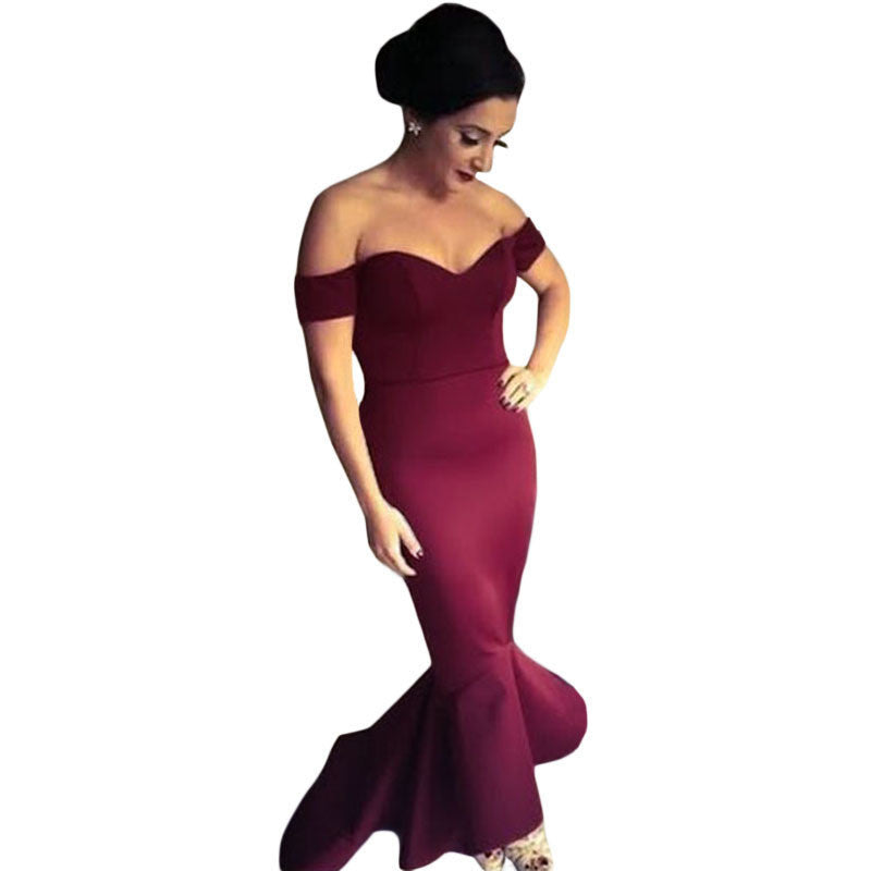 Online discount shop Australia - Formal Plus Size Dress Fishtail Women Maxi Dresses Long Sexy Off Shoulder Elegant Party Mermaid Dress 60171