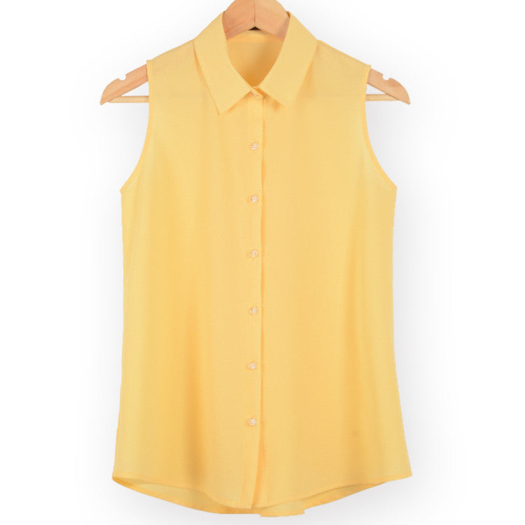 fashion work wear office tops turn down sleeveless women chiffon shirt slim shirts colors
