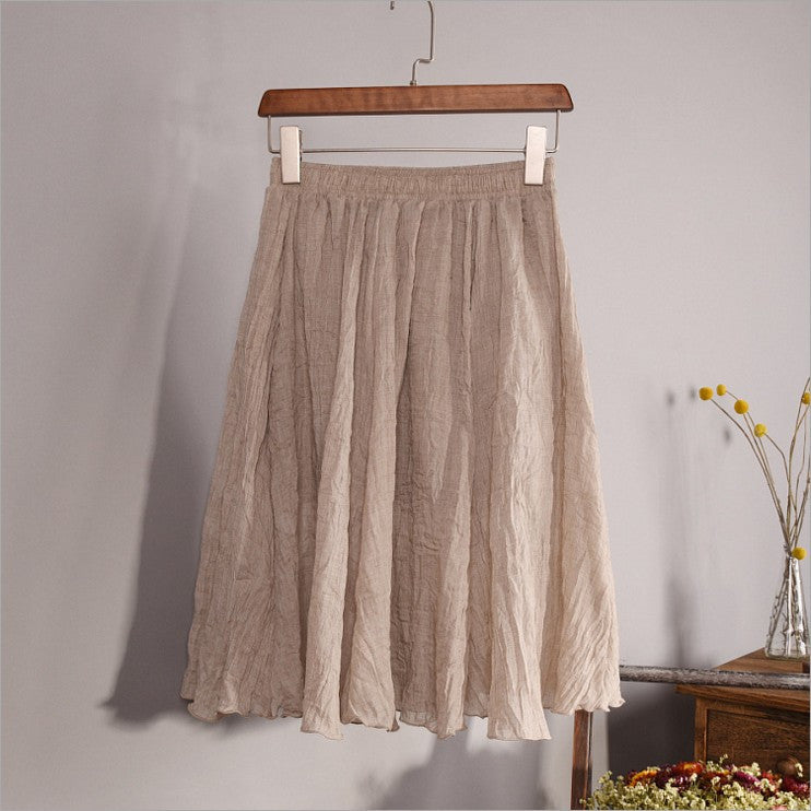 Online discount shop Australia - Fashion Brand Women High quality Linen Cotton Breathable Bilayer structure Pleated Vintage Short Skirts