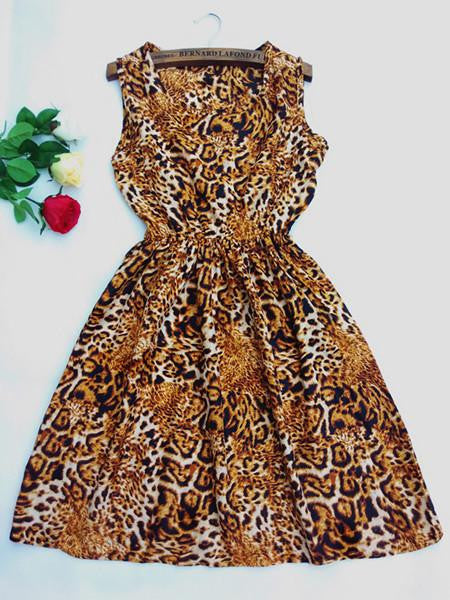 Women casual Navy Blue floral leopard sleeveless vest printed beach chiffon Stars dress vestidos nz18