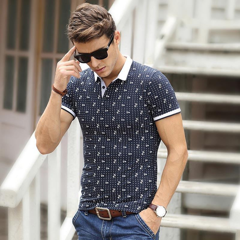 Short Sleeve Mens Polos Homme Turn Down white Collar Tops Cotton Dot Brand Fashion Striped xxxl Solid Clothing