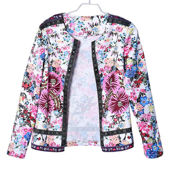 Fashion Women Jackets Floral Printed Slim Short Jacket Long Sleeve Outwear female