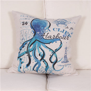 Online discount shop Australia - Mediterranean Style Pillowcase Linen Cushion Cover Shedd Aquarium Marine Biology Octopus Pillow Covers Conch hippocampus