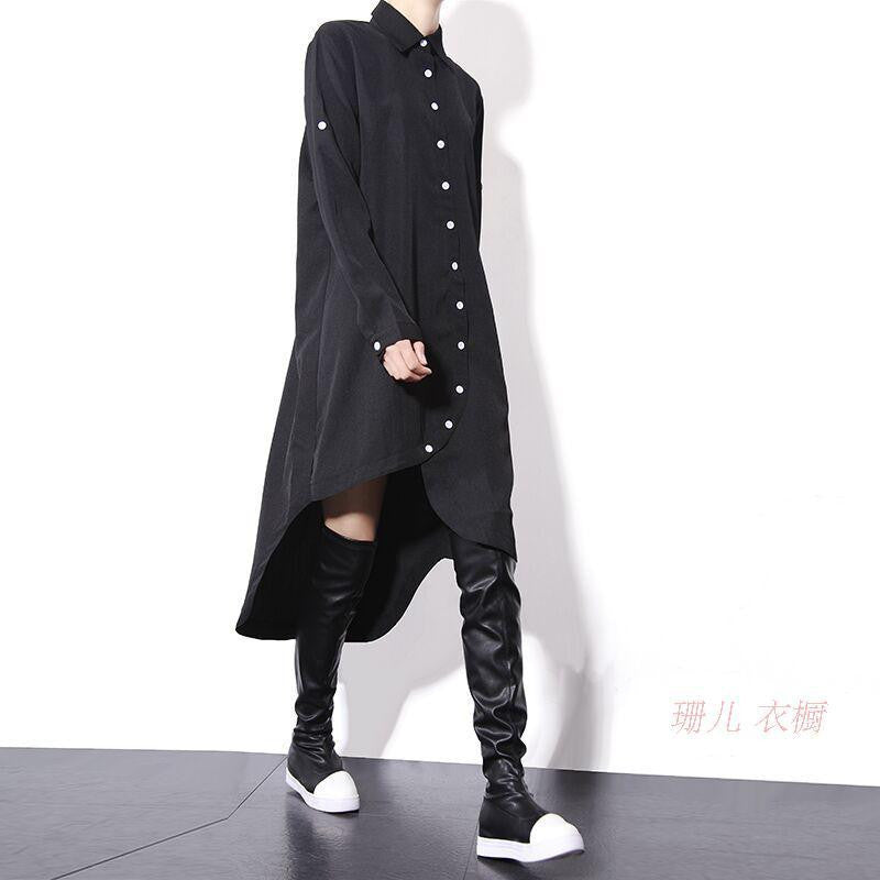 Online discount shop Australia - asymmetric hem chiffon shirt dress thick women long-sleeved white black big size LH911