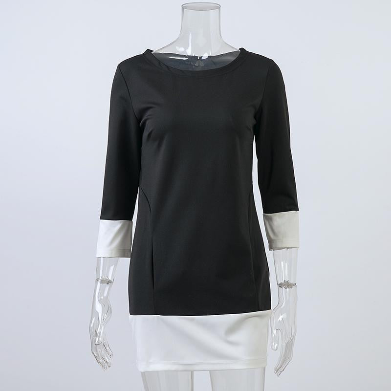 Winter Fashion O-neck Dress Plus Size 3/4 Sleeve with Double Pocket Casual Women Dresses Vestidos