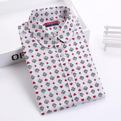 Women Blouse Floral Print Long Sleeve Cotton Women Shirts Turn Down Collar Casual Plus Size Slim Tops