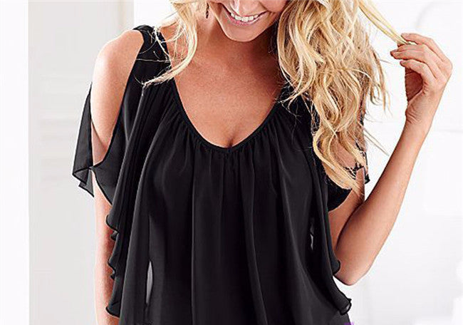 Online discount shop Australia - Lace Girl Women Tops Sleeveless Off Shoulder Sexy Stylish Women Irregular Chiffon Blouses Shirts