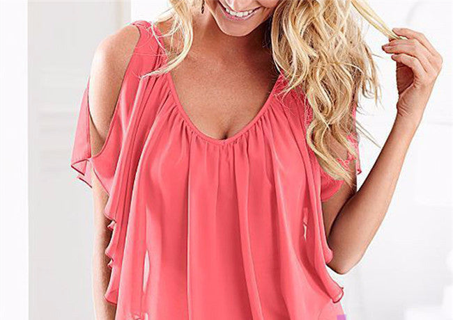 Online discount shop Australia - Lace Girl Women Tops Sleeveless Off Shoulder Sexy Stylish Women Irregular Chiffon Blouses Shirts