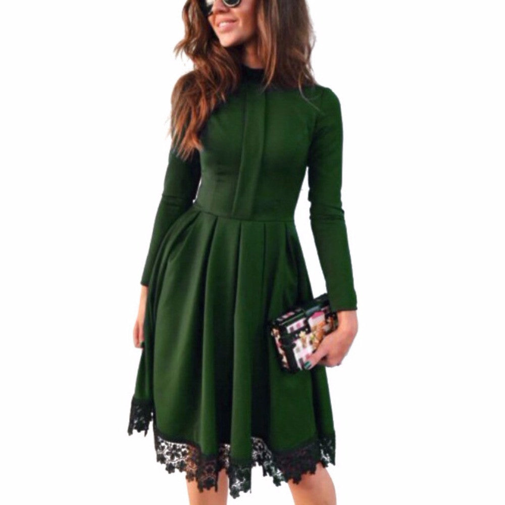 Promotion Fashion Women Long Sleeve Slim Maxi Dresses Green Party Dresses