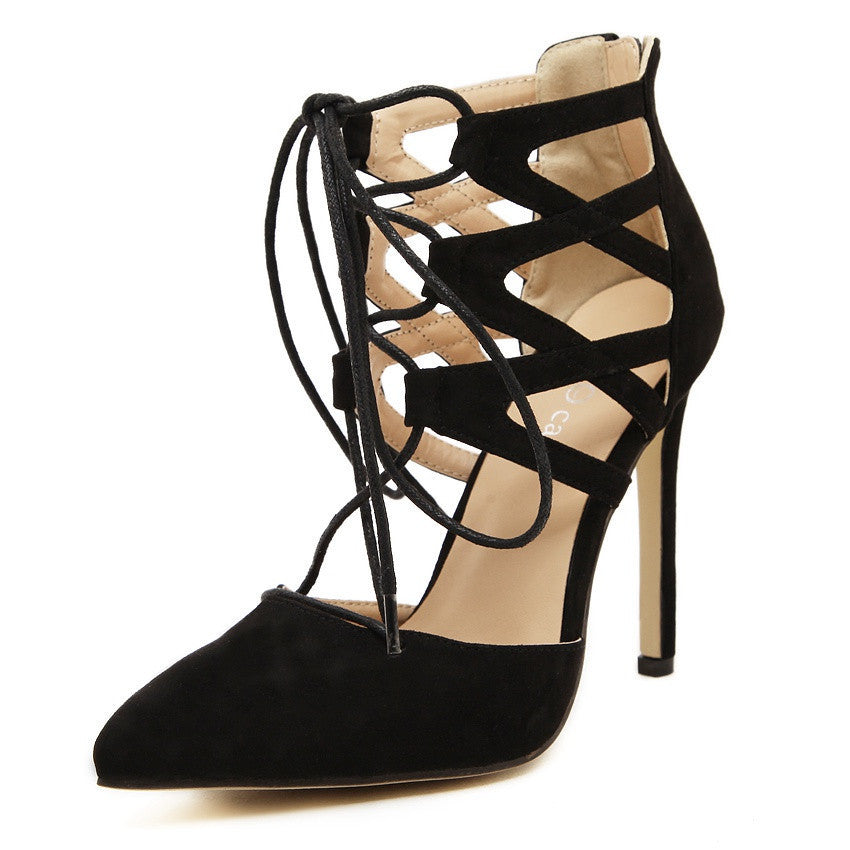 Online discount shop Australia - Fashion Women Pumps Women Shoes Sandals Lace up High Heels Cut Outs Shoes Open Toe Sapato Femininos Plus size 43