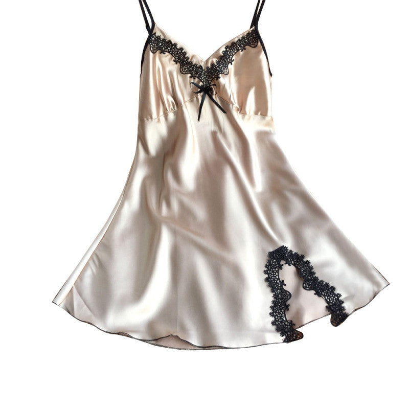 Online discount shop Australia - Ladies Sexy Silk Satin Night Dress Sleeveless Nighties V-neck Nightgown Plus Size Nightdress Lace Sleepwear Nightwear Nightgown