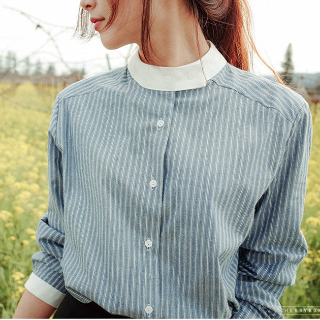 Online discount shop Australia - Fashion Long Sleeve Striped Blouse Plus Size Women Blouses and Shirts