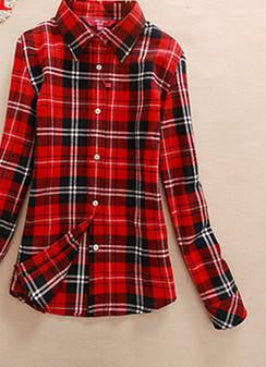 Women's Shirt Ladies Female Casual Cotton Lapel Long-Sleeve Plaid Shirt Women Slim Outerwear Blouse Tops