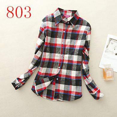 Women's Shirt Ladies Female Casual Cotton Lapel Long-Sleeve Plaid Shirt Women Slim Outerwear Blouse Tops