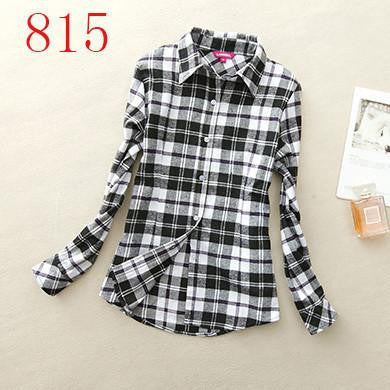 Women's Shirt Ladies Female Casual Cotton Lapel Long-Sleeve Plaid Shirt Women Slim Outerwear Blouse Tops