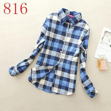 Women's Shirt Ladies Female Casual Cotton Lapel Long-Sleeve Plaid Shirt Women Slim Outerwear Blouse Tops