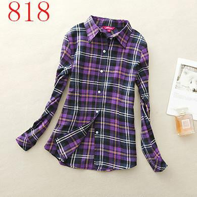 Women's Shirt Ladies Female Casual Cotton Lapel Long-Sleeve Plaid Shirt Women Slim Outerwear Blouse Tops