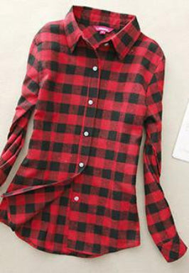 Women's Shirt Ladies Female Casual Cotton Lapel Long-Sleeve Plaid Shirt Women Slim Outerwear Blouse Tops