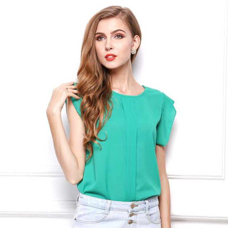 Womens Blouses Chiffon Clothing Lady Blouse Shirt Fashion Ruffle Short Sleeve 4 Colors Tops OL Blouse