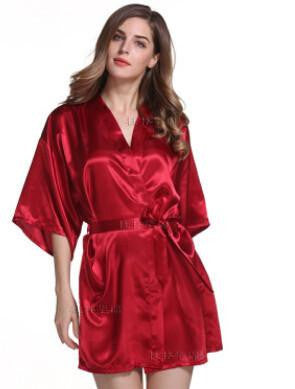 Women Silk Satin Short Night Robe Solid Robe Fashion Bath Robe Bathrobe Wedding Bride Bridesmaid Robe