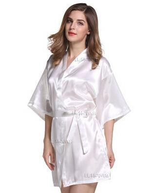 Women Silk Satin Short Night Robe Solid Robe Fashion Bath Robe Bathrobe Wedding Bride Bridesmaid Robe