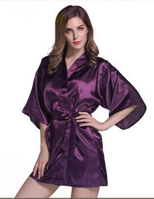 Women Silk Satin Short Night Robe Solid Robe Fashion Bath Robe Bathrobe Wedding Bride Bridesmaid Robe