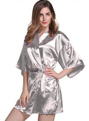 Women Silk Satin Short Night Robe Solid Robe Fashion Bath Robe Bathrobe Wedding Bride Bridesmaid Robe