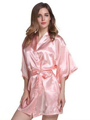 Women Silk Satin Short Night Robe Solid Robe Fashion Bath Robe Bathrobe Wedding Bride Bridesmaid Robe