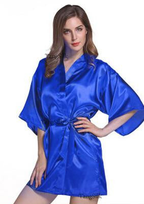 Women Silk Satin Short Night Robe Solid Robe Fashion Bath Robe Bathrobe Wedding Bride Bridesmaid Robe