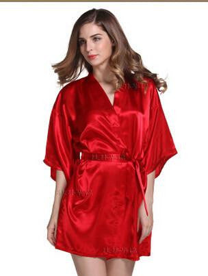 Women Silk Satin Short Night Robe Solid Robe Fashion Bath Robe Bathrobe Wedding Bride Bridesmaid Robe