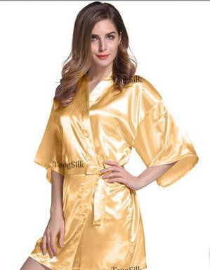 Women Silk Satin Short Night Robe Solid Robe Fashion Bath Robe Bathrobe Wedding Bride Bridesmaid Robe