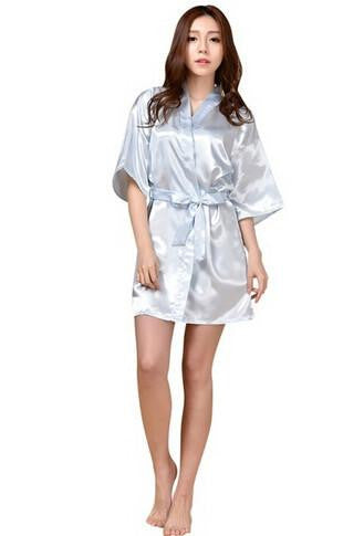 Women Silk Satin Short Night Robe Solid Robe Fashion Bath Robe Bathrobe Wedding Bride Bridesmaid Robe