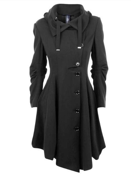 Online discount shop Australia - Clocolor Asymmetric Black Coat Stand Collar Long Sleeve Women Overcoat Elegant Single-Breasted Slim Fall women coat