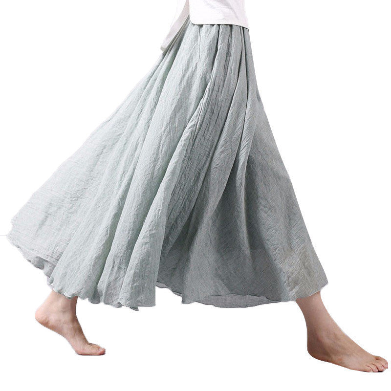 Online discount shop Australia - Lace Girl Fashion Women Linen Cotton Long Skirts Autumn Women Pleated Maxi Skirts Retro Ladies Slim Elastic Waist Casual Skirt