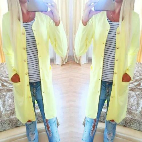 Online discount shop Australia - Fashion Women cute candy color long trench coat two pockets coat ladies loose casual outwear single-breasted trenchcoat