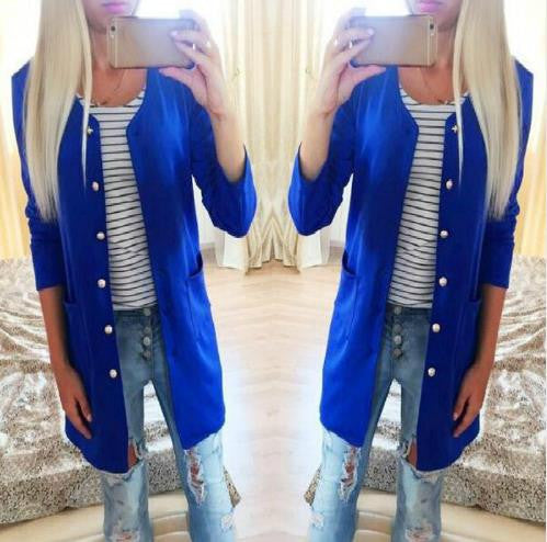 Online discount shop Australia - Fashion Women cute candy color long trench coat two pockets coat ladies loose casual outwear single-breasted trenchcoat