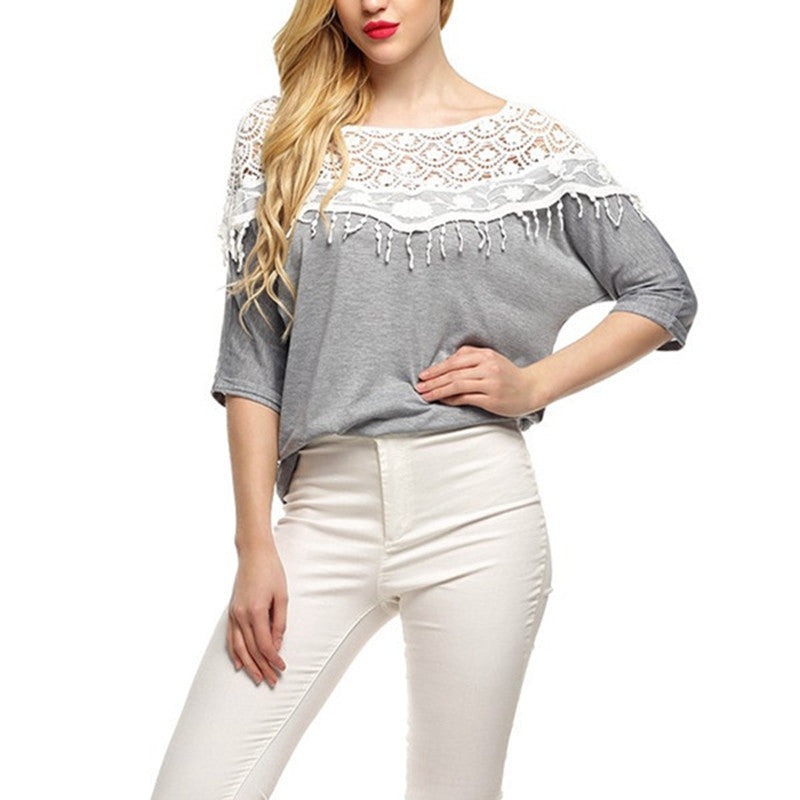 Plus Size S-5XL Cotton Shirt For Women Crochet Cape Lace Collar Batwing Sleeve Blouse Hollow Out Tops