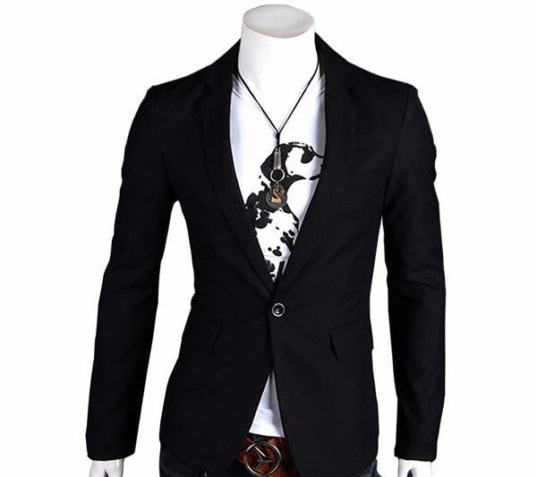 Stylish Men's Casual Slim Fit One Button Suit Pop Blazer Black Coat Jacket