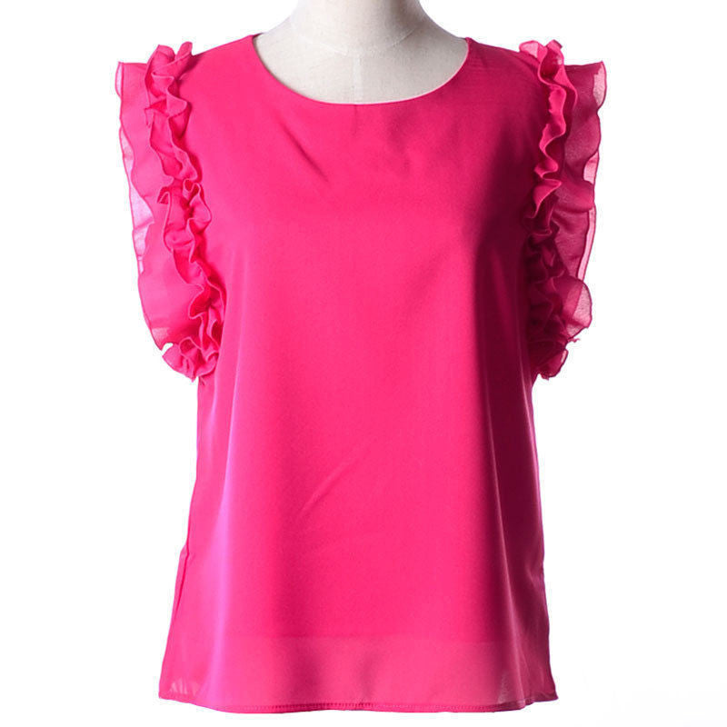 Online discount shop Australia - Fashion  Bow Solid O-neck Sleeveless Women Blouses With Chiffon X37