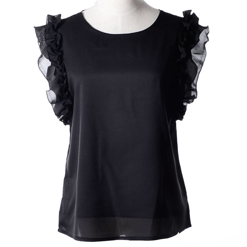 Online discount shop Australia - Fashion  Bow Solid O-neck Sleeveless Women Blouses With Chiffon X37