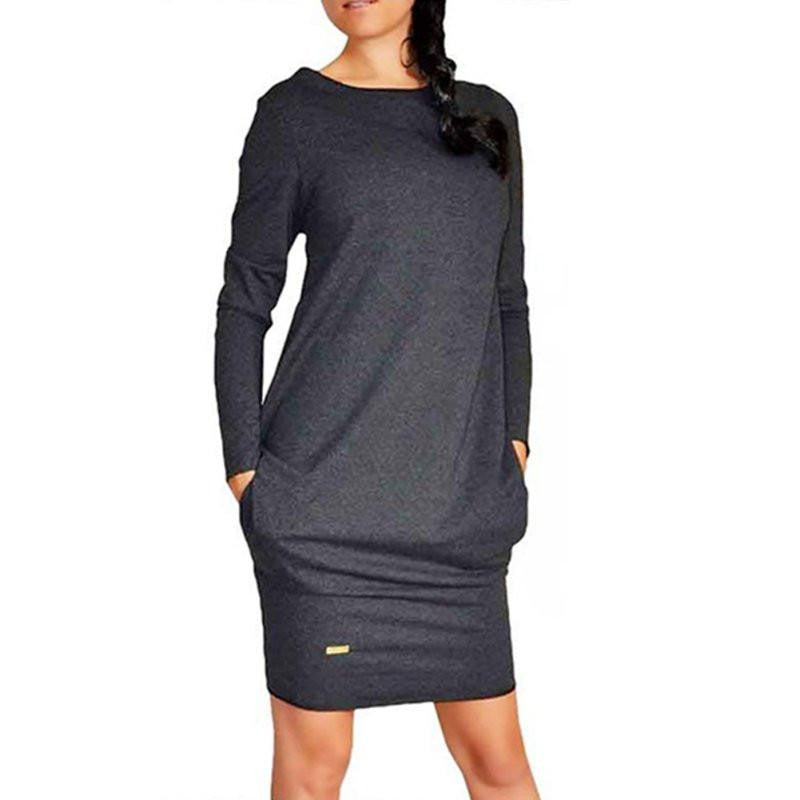 Women Long Sleeve Warm Autumn Dress Sweatshirt Party Short Mini Jumper Dresses