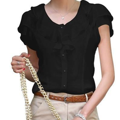 Online discount shop Australia - 5XL Plus Size New  Women Fashion Short Sleeve Ruffles Chiffon Solid White Tops  Casual  Blouses Shirt