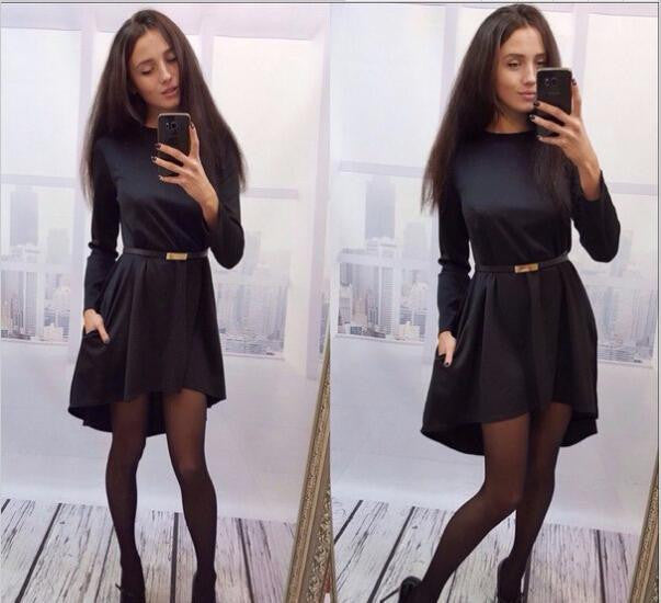 women casual solid dress popular long sleeve O-neck loose dress without belt