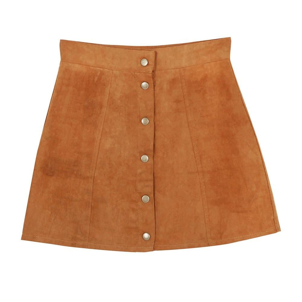 Summer Women Skirts Faux Suede A-Line High Waist Bodycon Button Short Mini Female Skirts