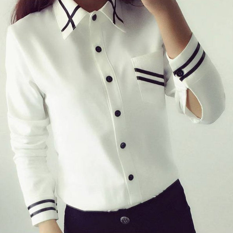 Online discount shop Australia - Ladies OL Elegant Women Korean Style Long Sleeve Sequin Chiffon Ladies Office Shirt White Blue Tops Formal